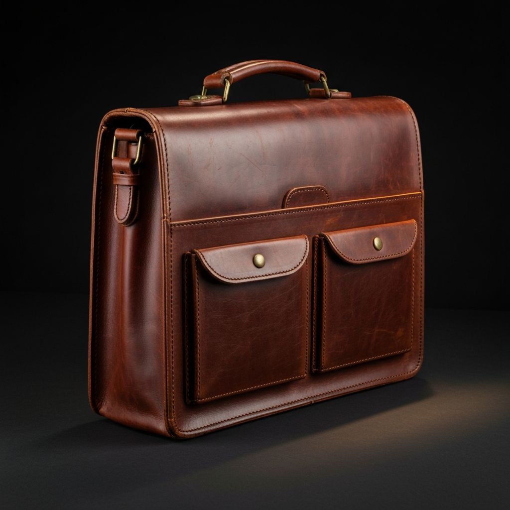 Aged leather briefcase